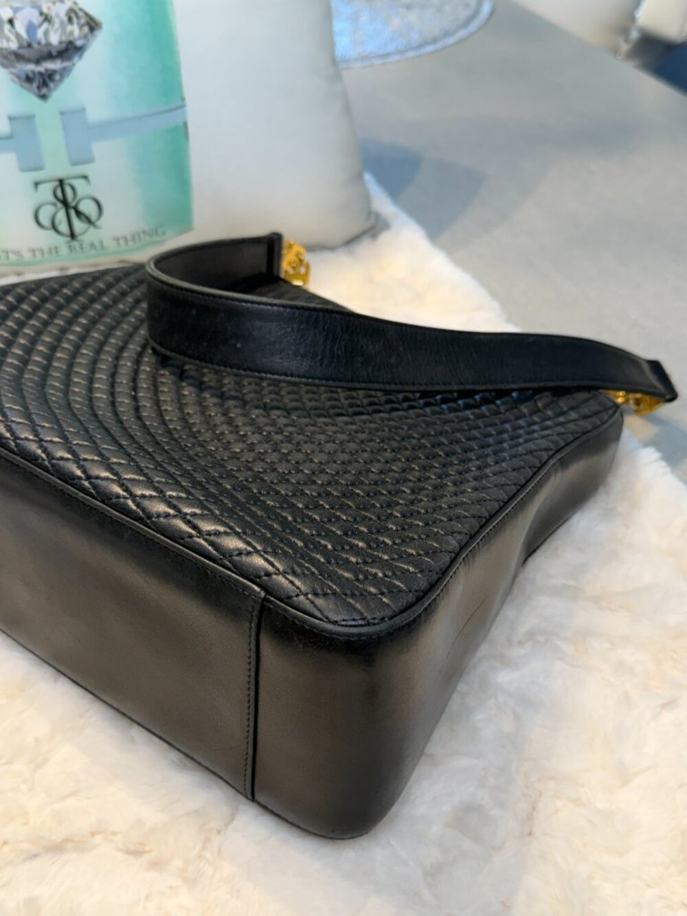 Bally Black Woven Leather Shoulder Bag Gold Hardware Authenticated - Picture 11 of 13